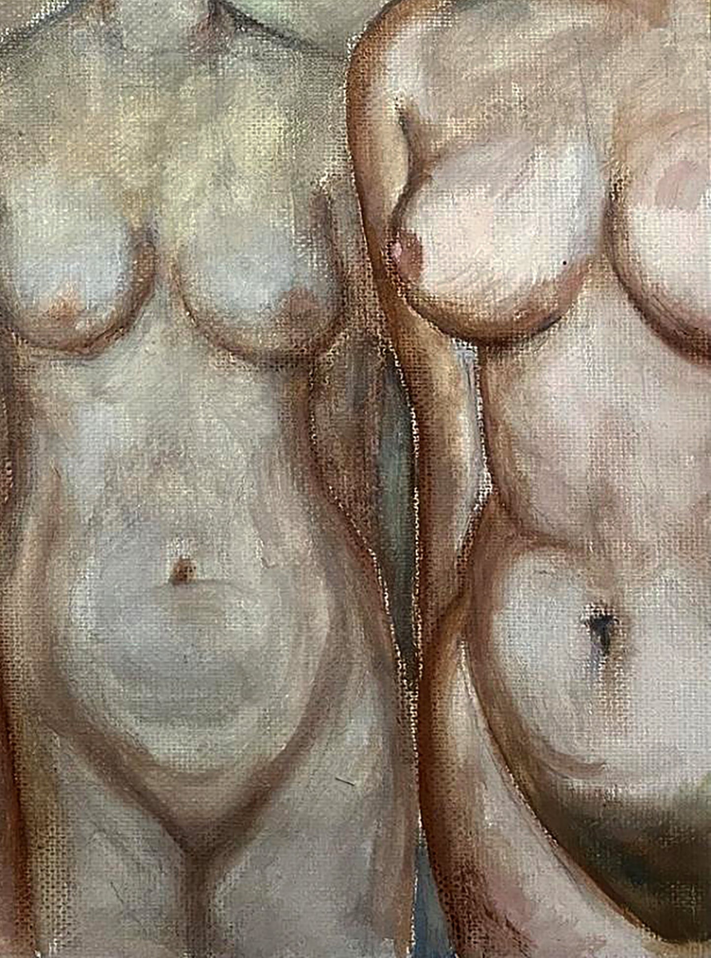 Oil painting Undraped models Tatyana Nikolsk: female figure torsos in beige tones