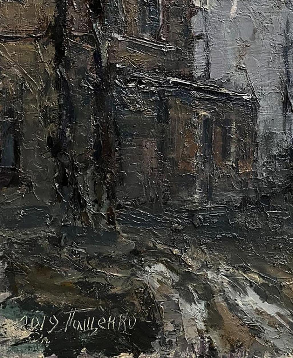 Textured oil painting of village life by Volodymyr Pashchenko