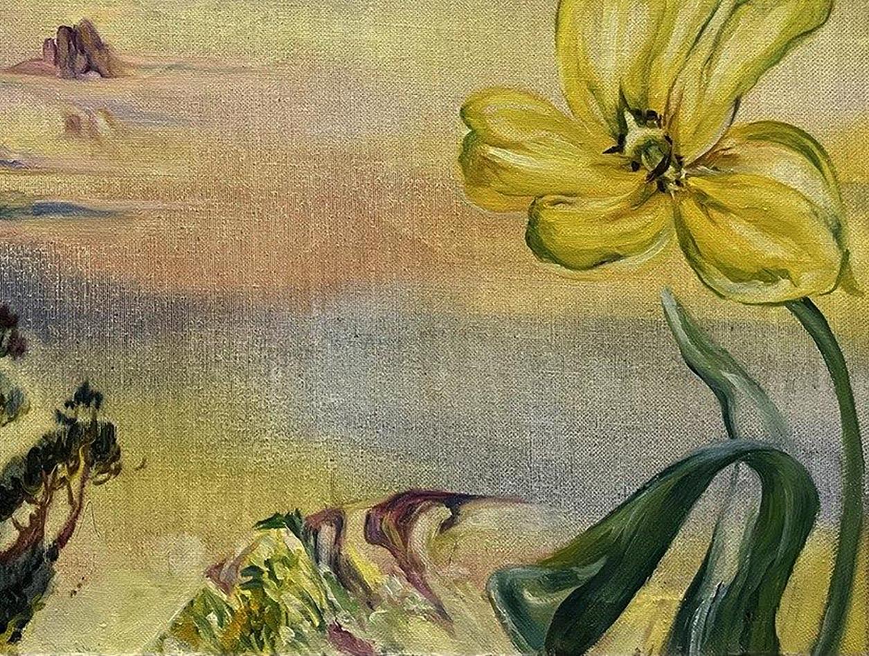 Vibrant yellow tulip impressionist oil painting by Valentina Polyanitsyna