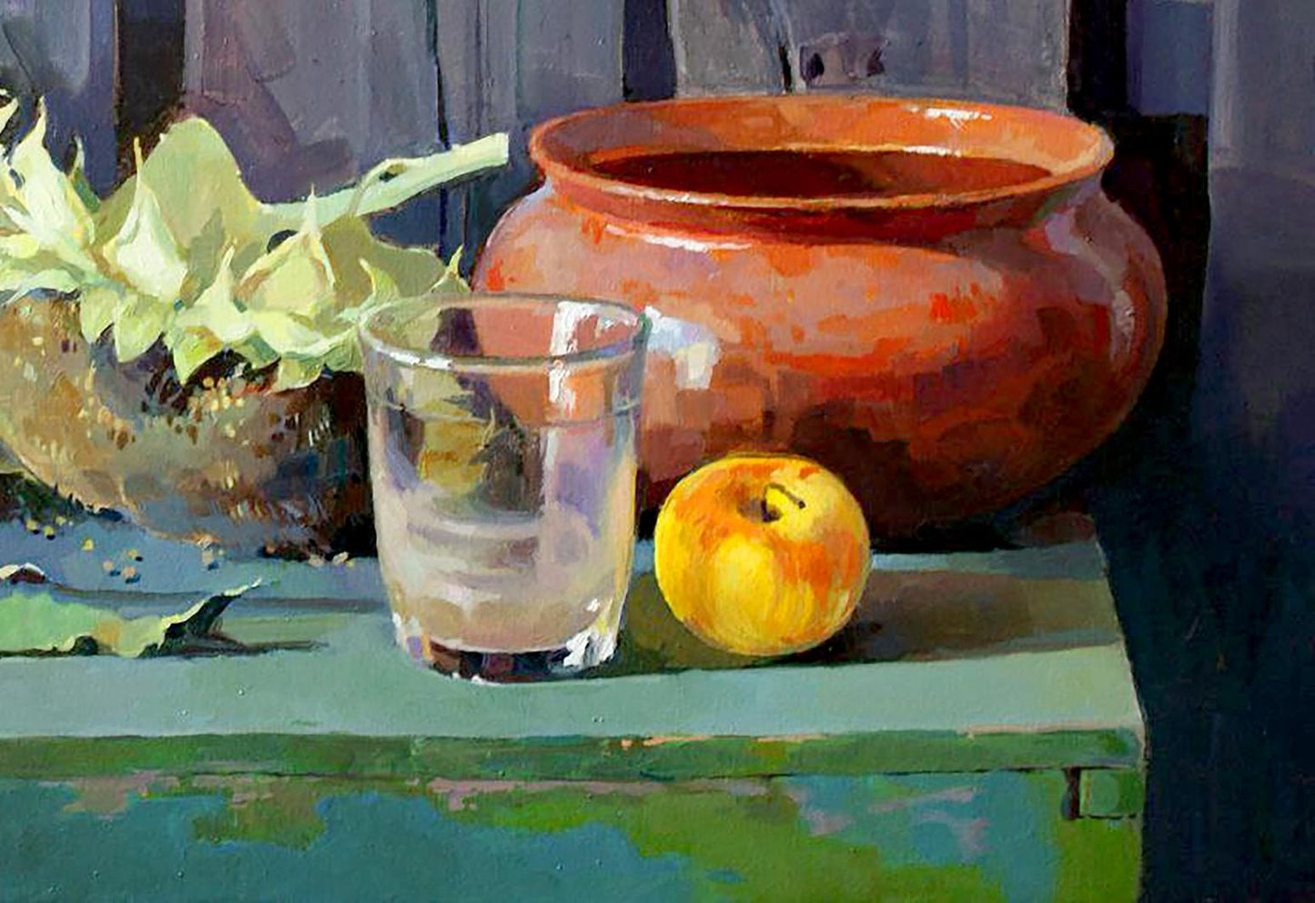Oil painting August by Anastasia Yaroshevich in glossy terracotta pot