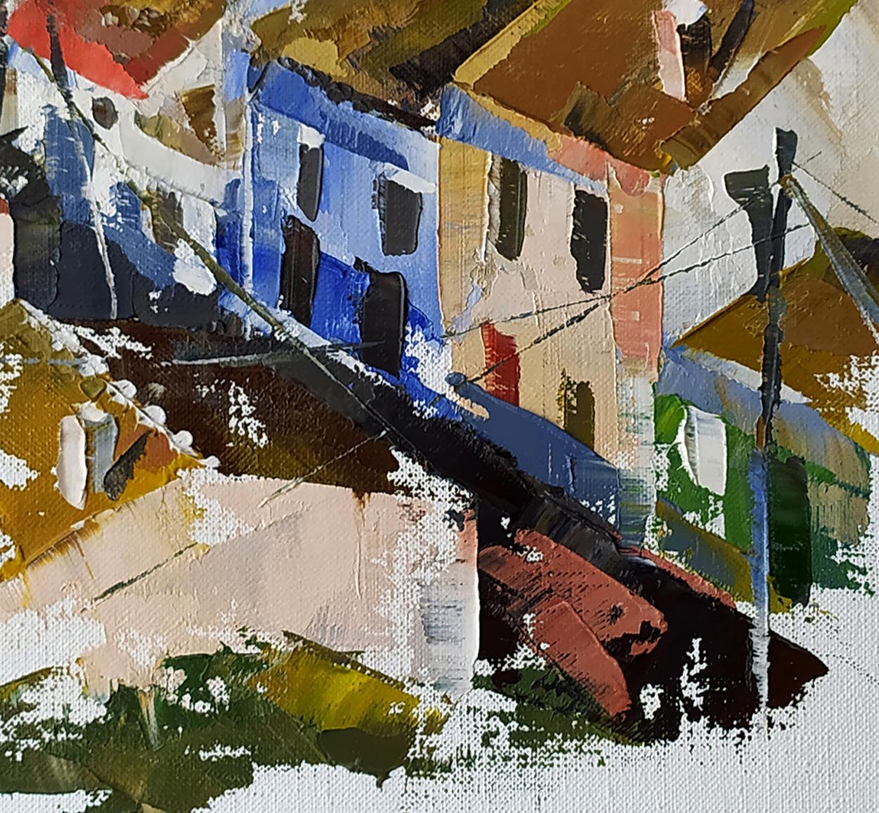 Vibrant impasto oil painting Early morning in the city by Volodymyr Gluhomanyuk