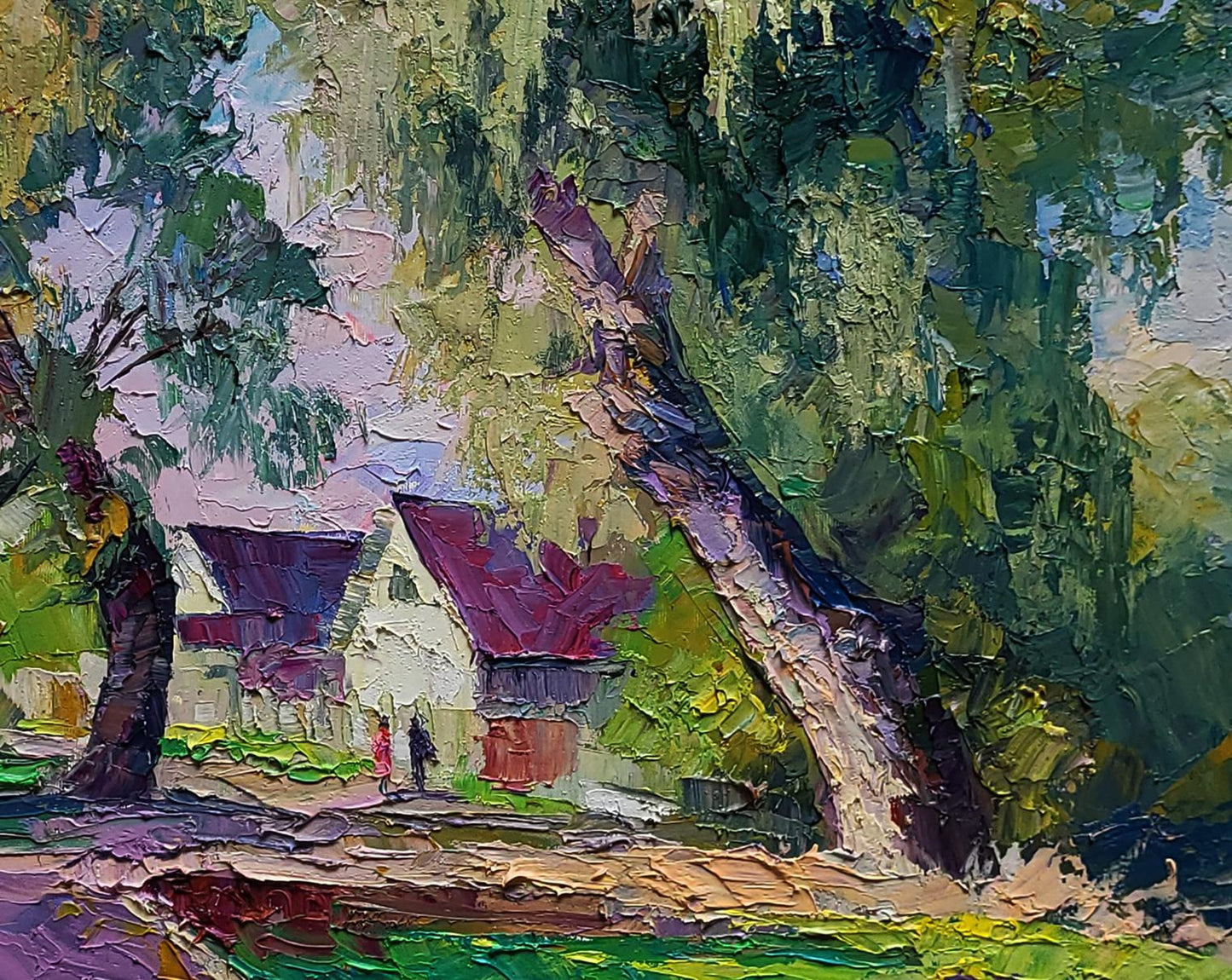 Oil painting Willows near the yard by Boris Serdyuk, vibrant impressionist cottage