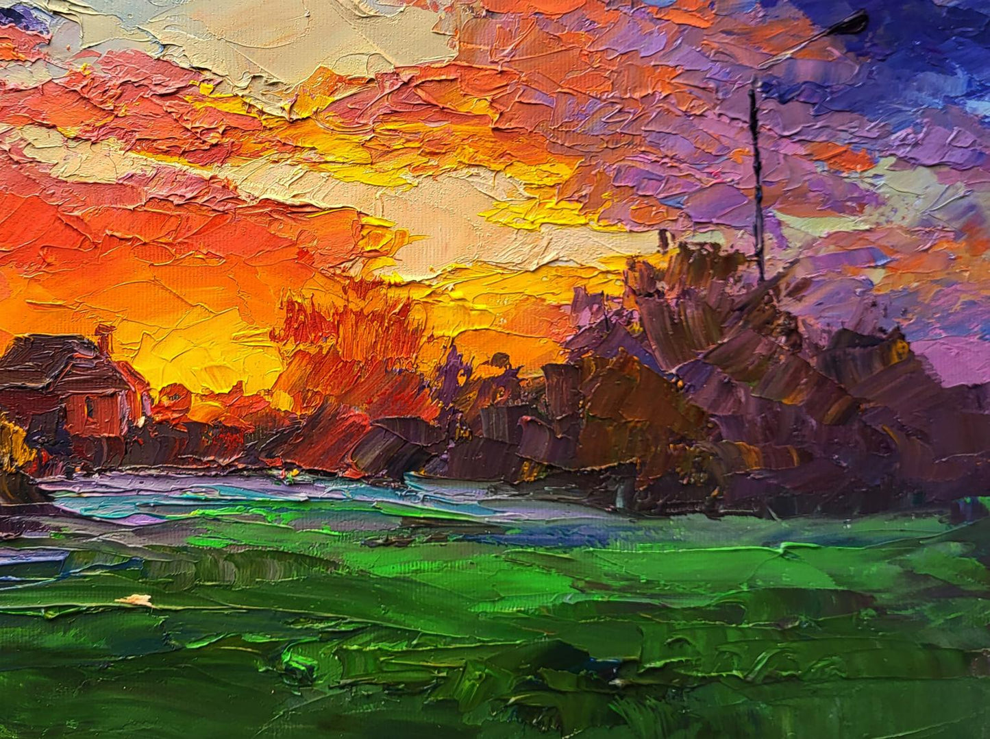 Vibrant multicolored clouds at sunset oil painting by Boris Serdyuk