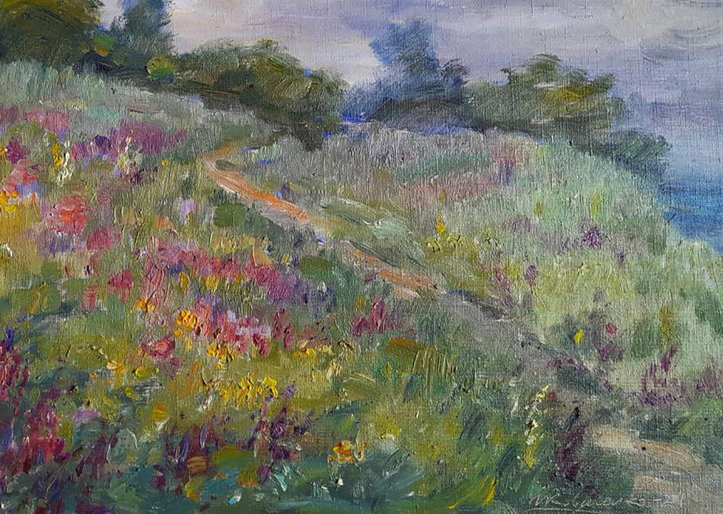 Vibrant oil painting Path through a flower field by Ivan Kovalenko