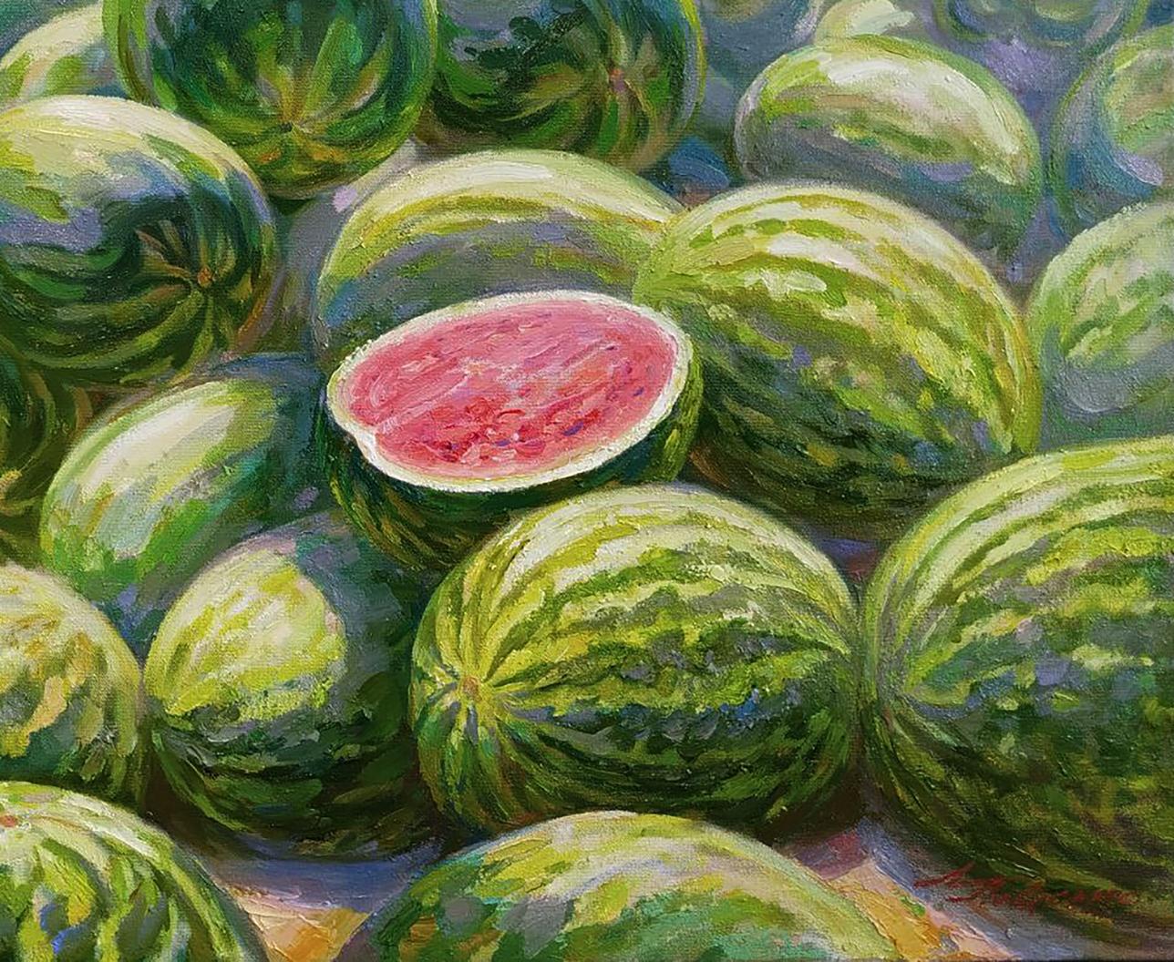 Oil painting of vibrant watermelon harvest by Leonid Pavlenko