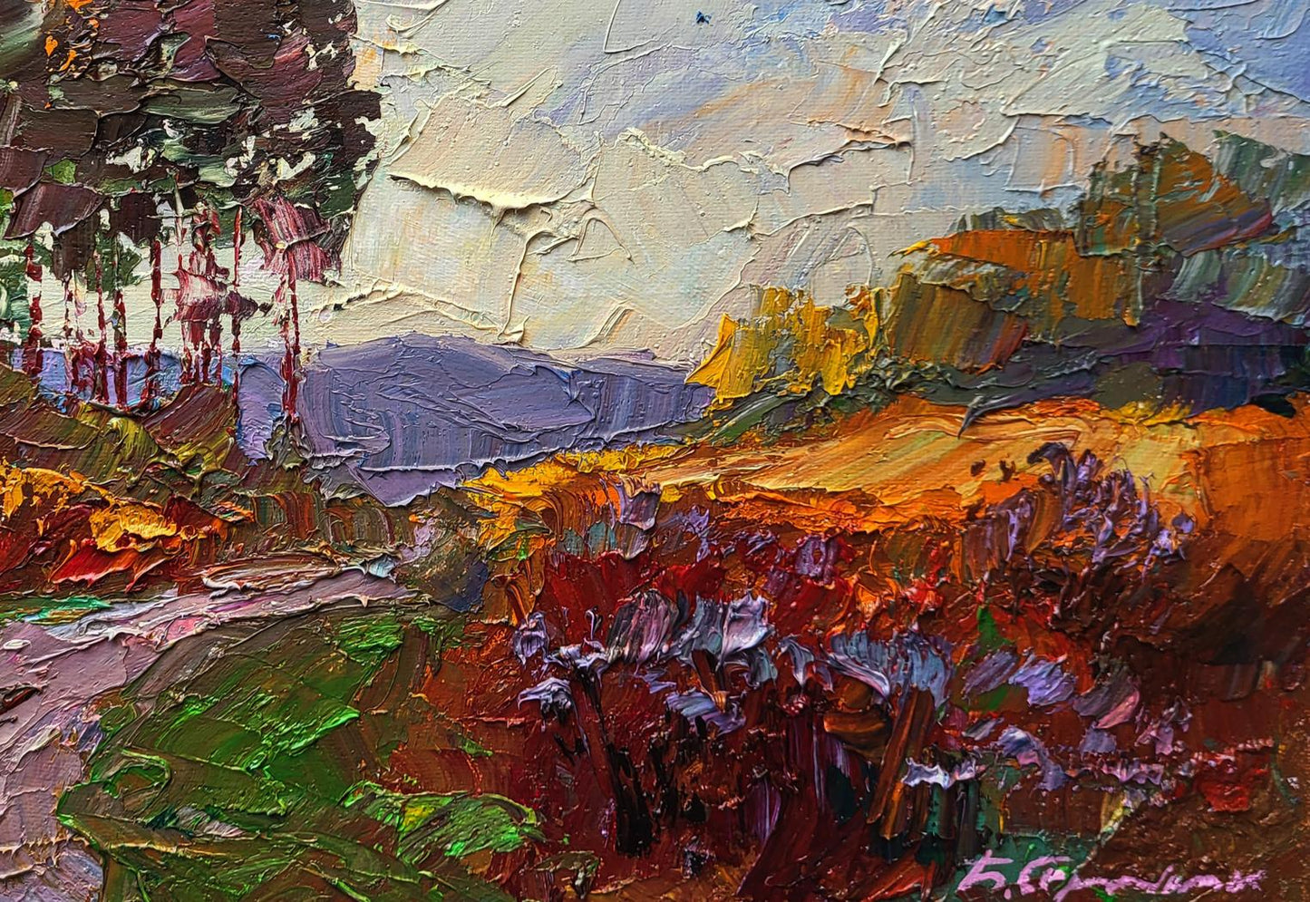 Oil painting The road to the forest by Boris Serdyuk vibrant impasto landscape