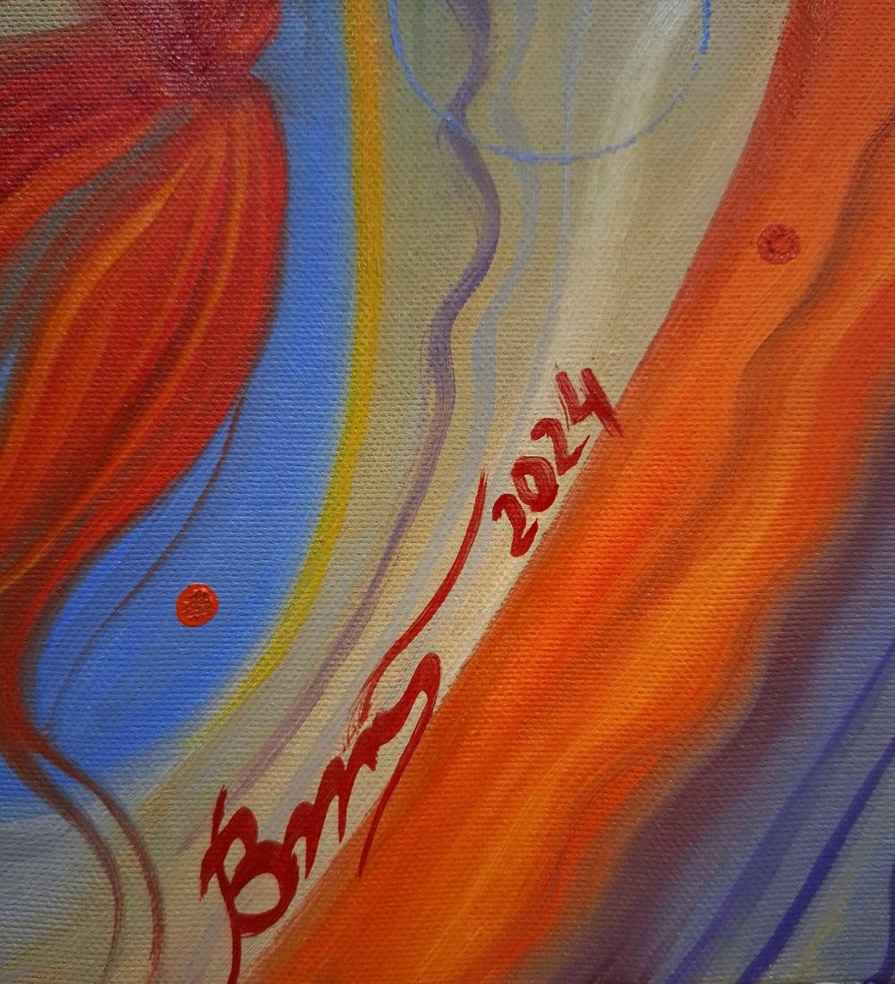 Oil painting At noon in summer by Sergiy Voichenko vibrant red orange blue strokes
