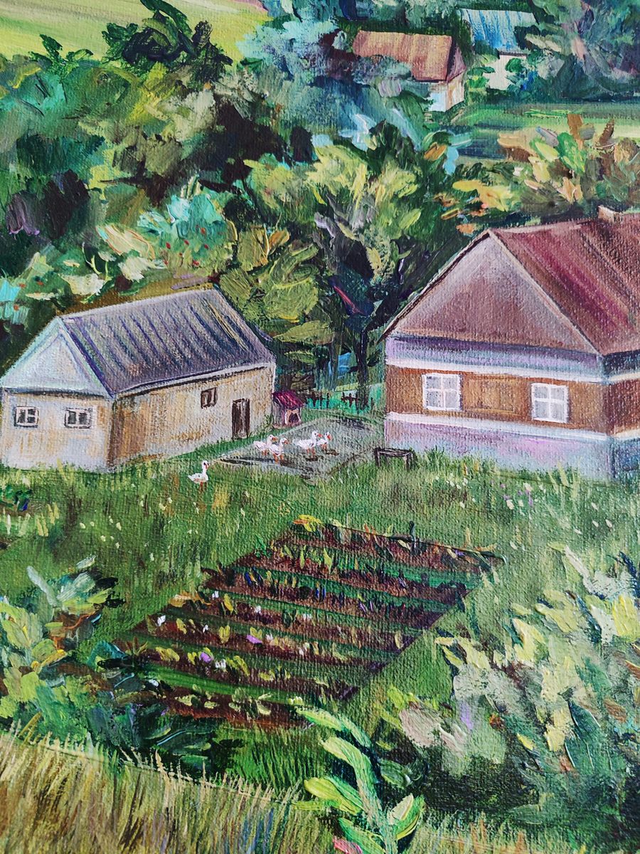 Rustic oil painting Life in the village in summer by Oksana Sklym