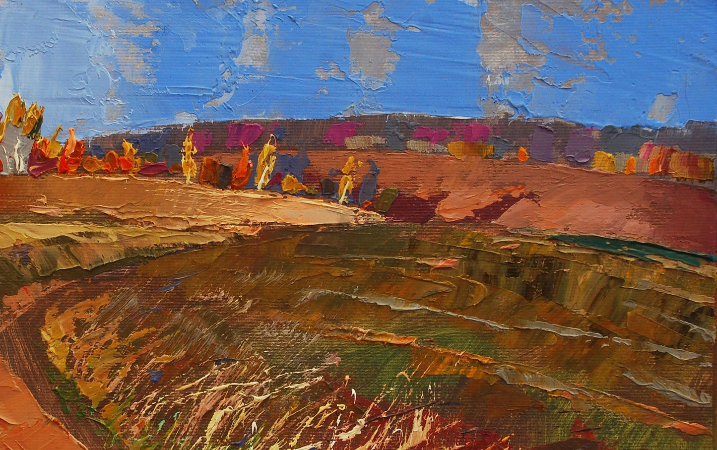 Vibrant impressionist oil painting October light among the leaves by Egor Shvachunov