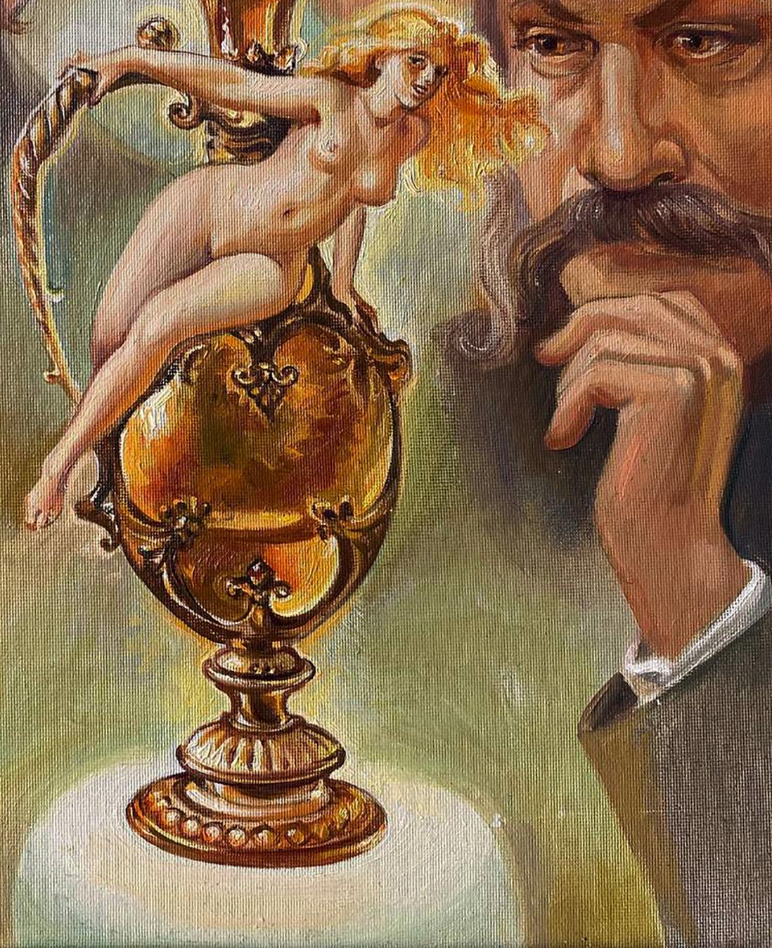 Golden ornate vase with nude figure on handle in Natalia Bulat oil painting