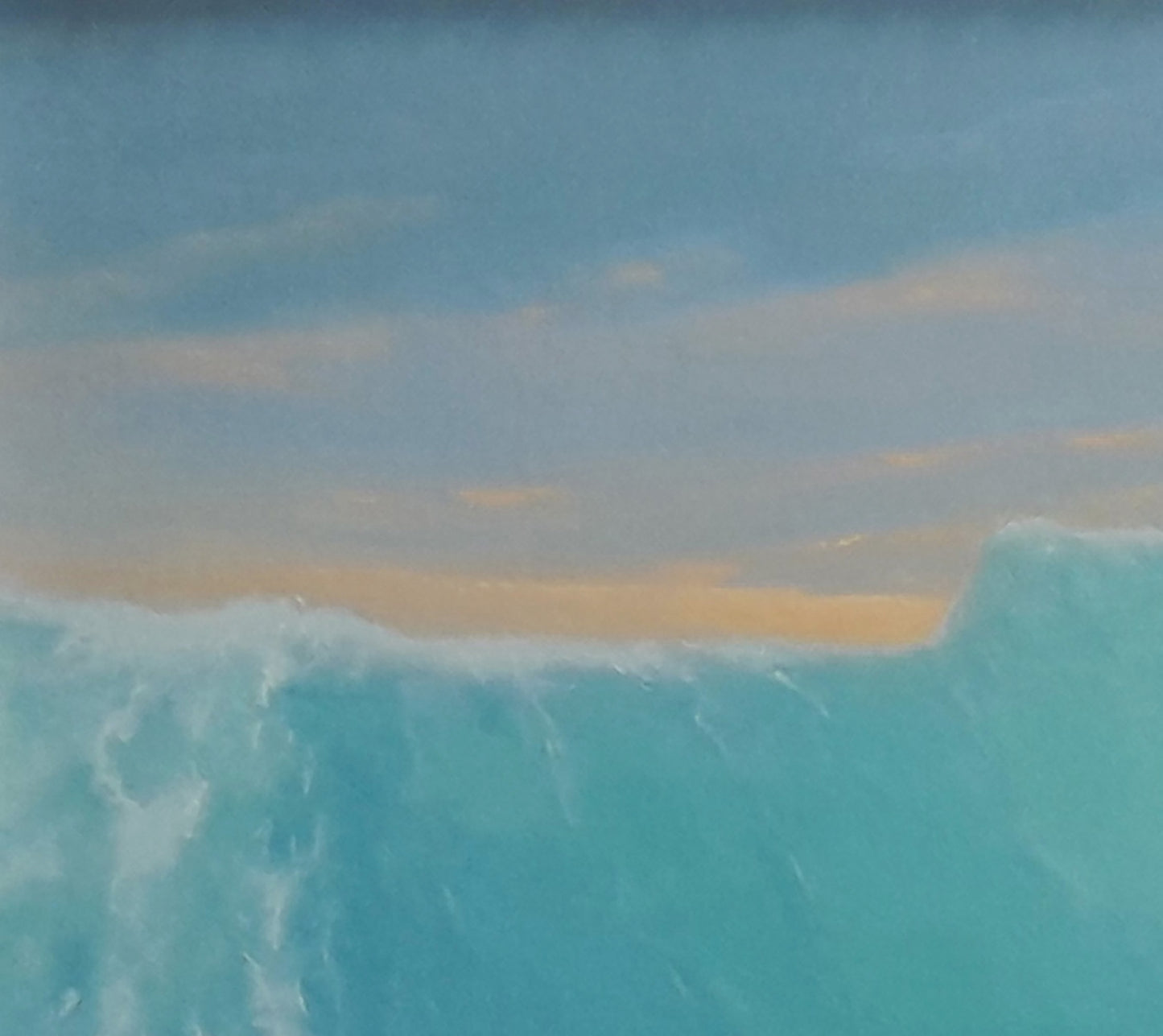 Vibrant turquoise ocean wave crashing on horizon in Vasily Korkishko oil painting