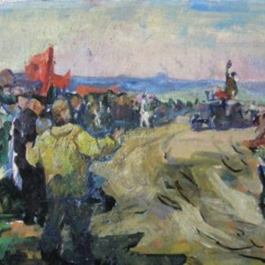 Vibrant impressionist oil painting by Mykhailo Kryvenko, Ukrainian artists bustling scene