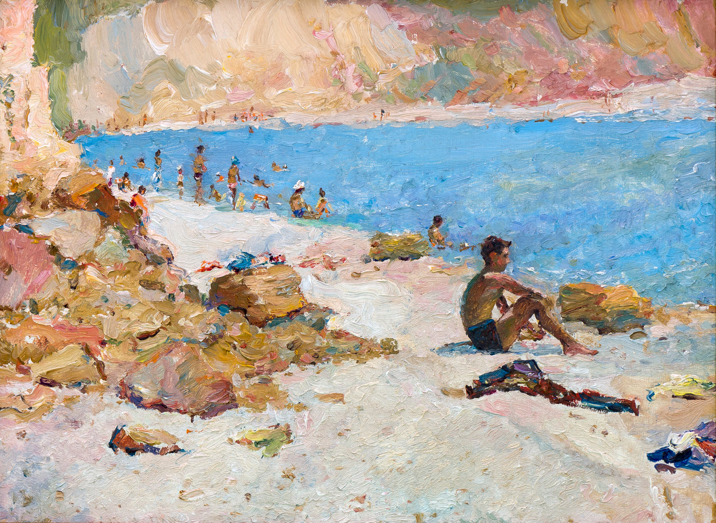 Vintage impressionist seascape by Albin Havdzynsky sunlit beach