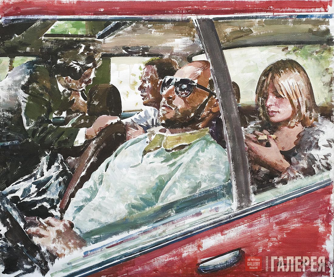 Vibrant red glossy vintage car by Vasyl Tsagolov Neo-Pop artwork