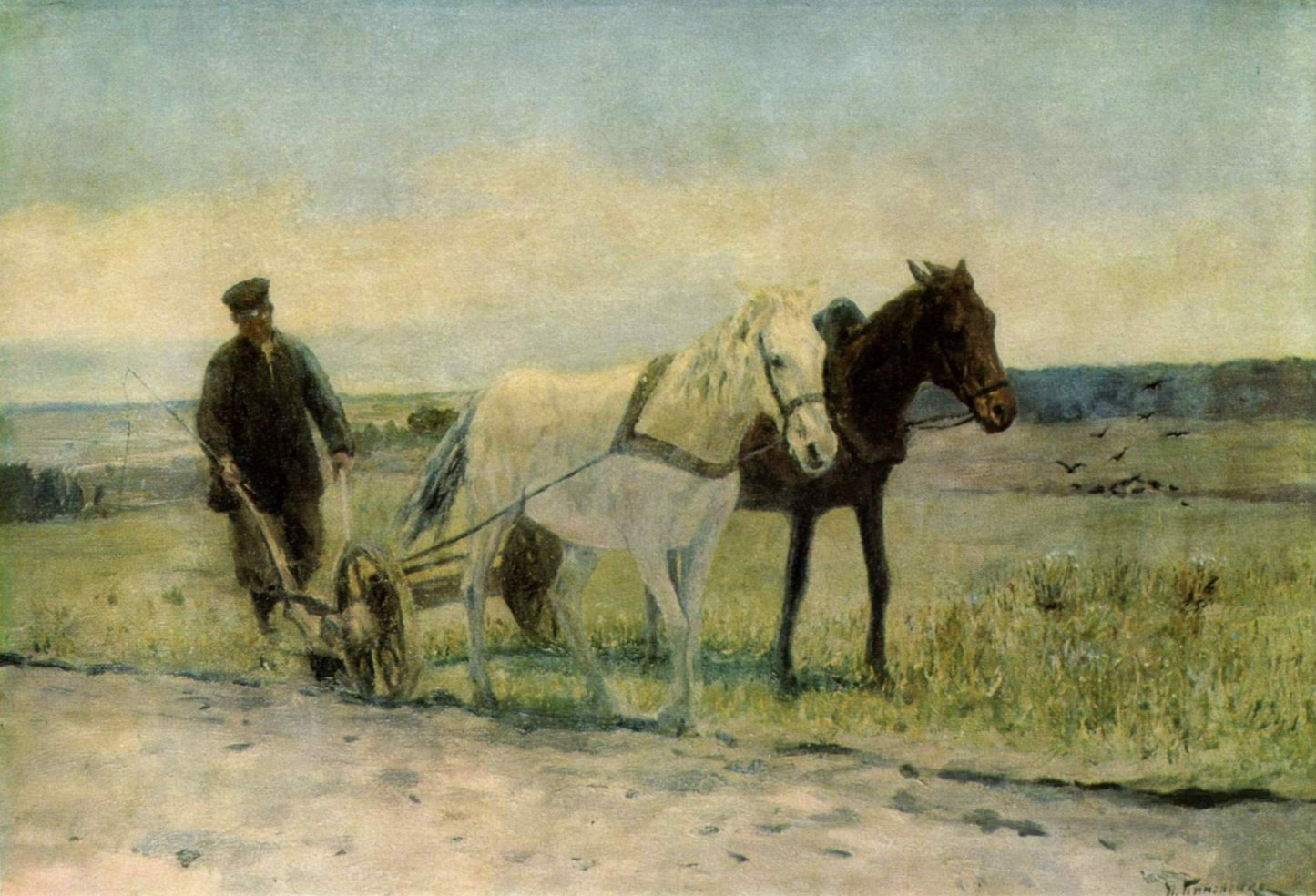 Mykola Pymonenko painting of rustic plow pulled by horses in field