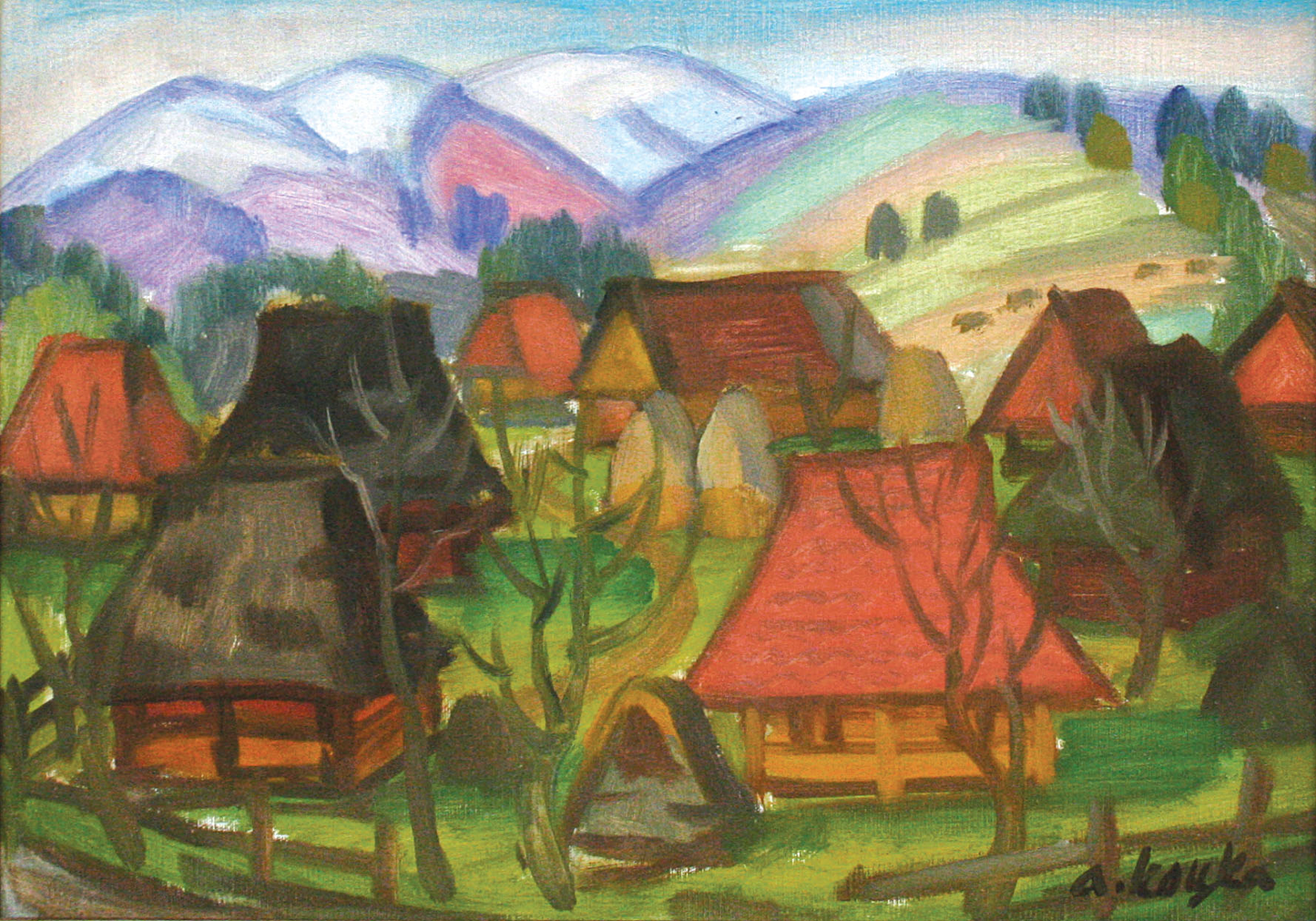 Andriy Kotska original Ukrainian Carpathian village painting