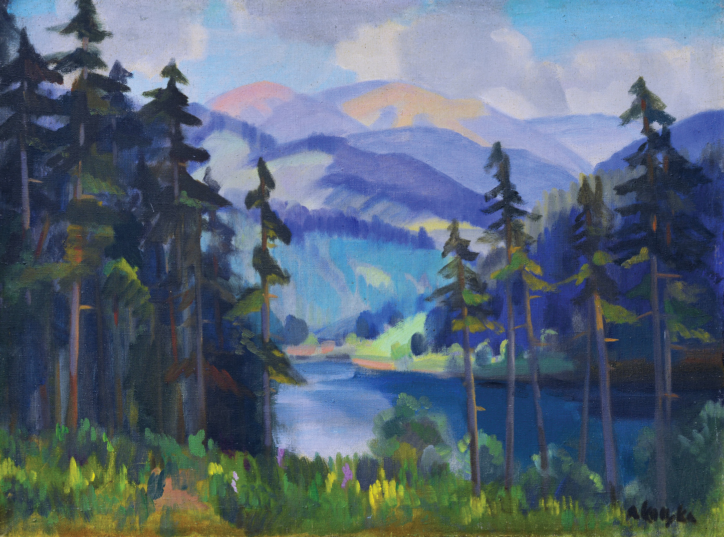 Andriy Kotska original serene mountain lake landscape painting