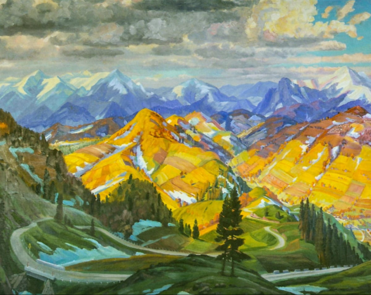 Fedir Manailo collectible impressionist landscape with golden mountains