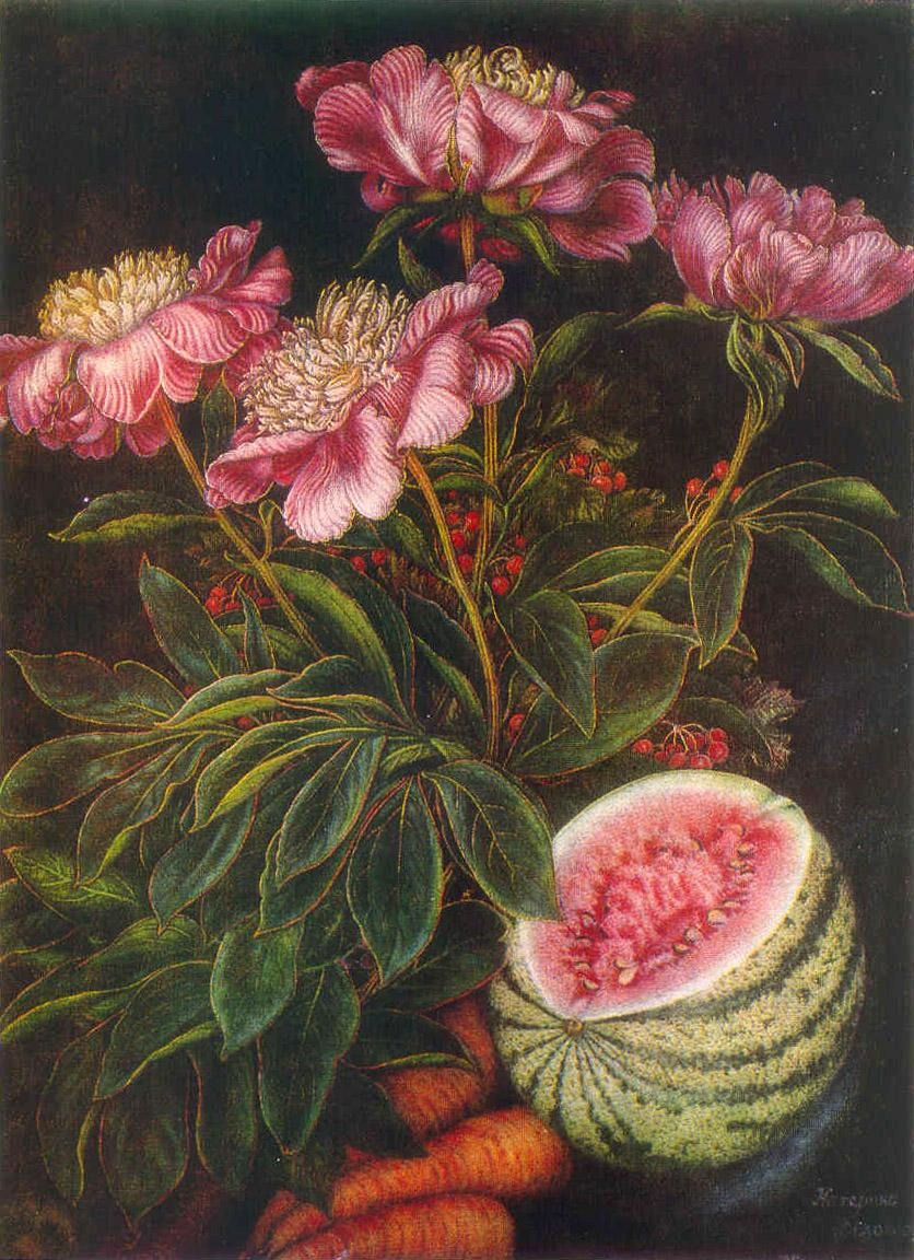 Kateryna Bilokur painting of half-cut striped watermelon