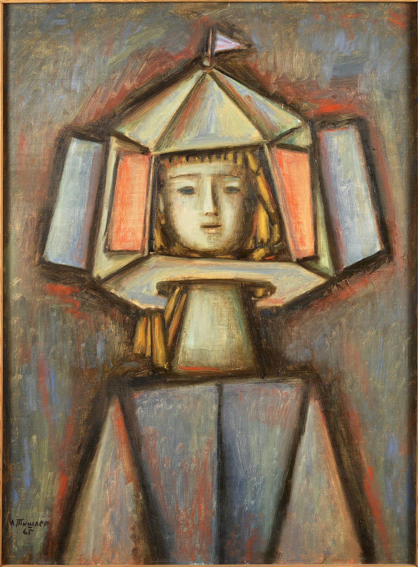 Oleksandr Tyshler surreal figurative painting with ornate geometric helmet