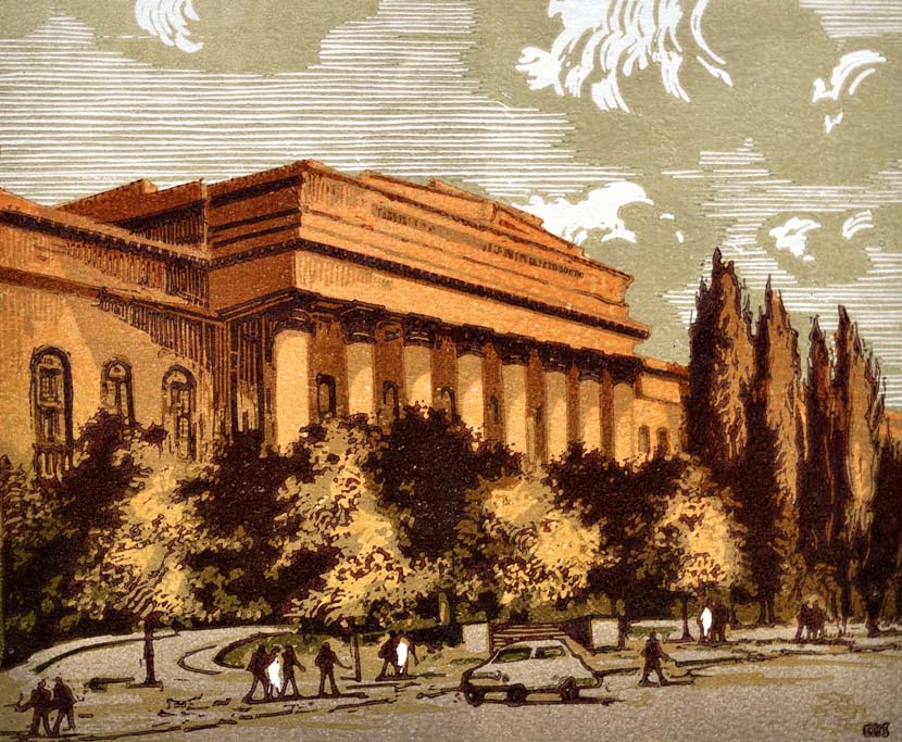 Grand classical building linocut by Oleksandr Pashchenko