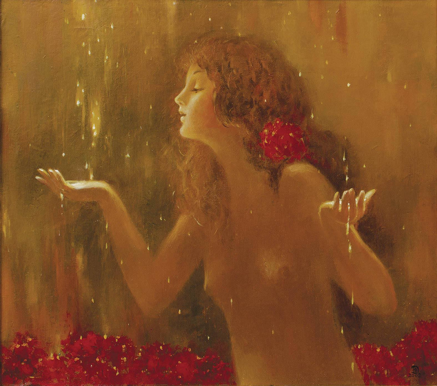 Acrylic painting Living water by Dubinin Yurii with woman and red flower