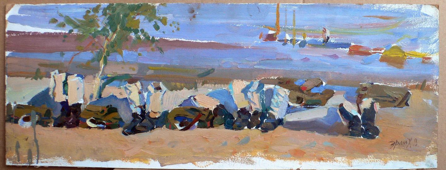 Vibrant impressionist oil painting Study on the shore by Erlikh Vladimir Isaakovich