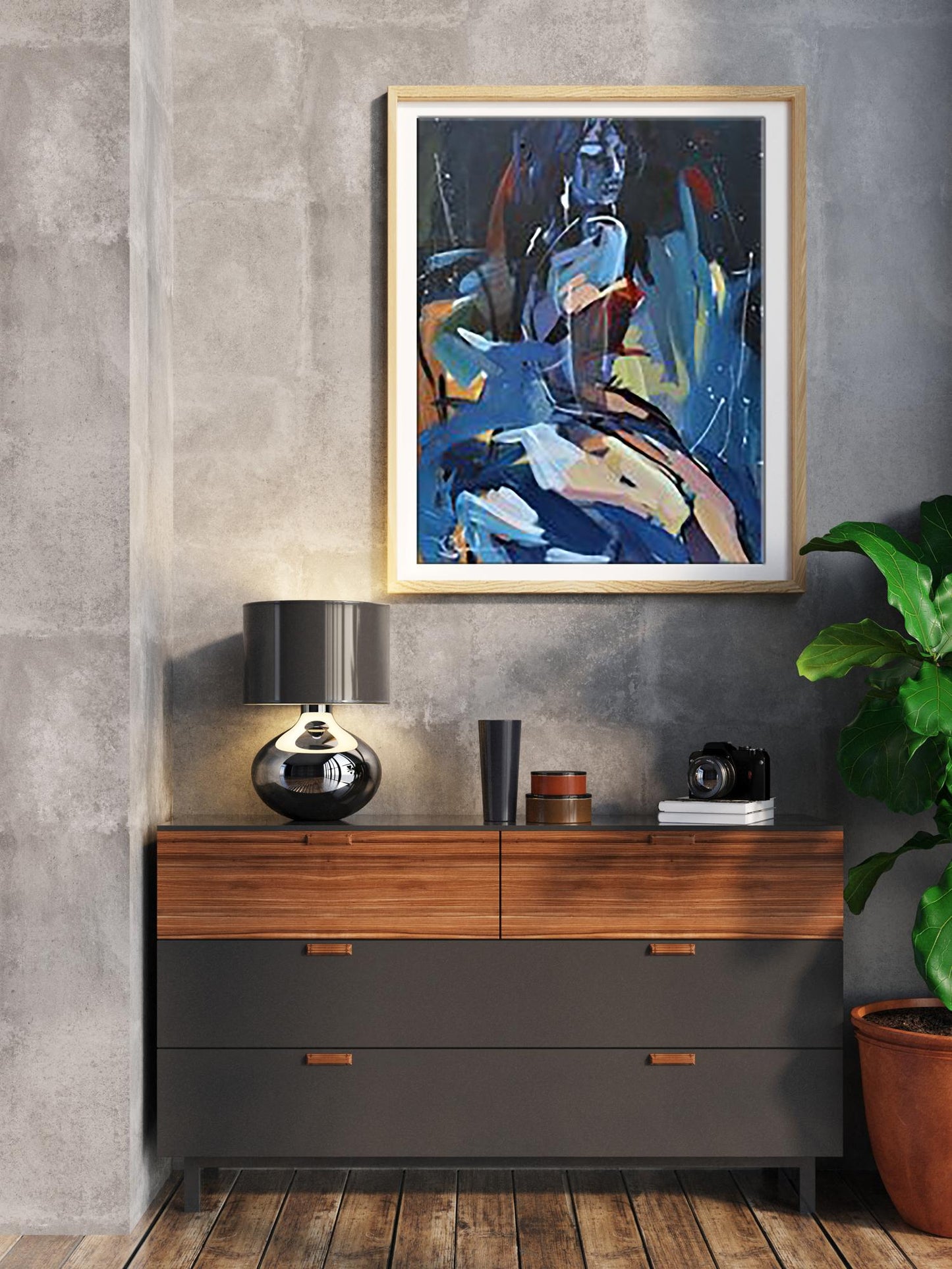 Oil painting The girl woke up in the morning by Yuri Kozyar in light wood frame