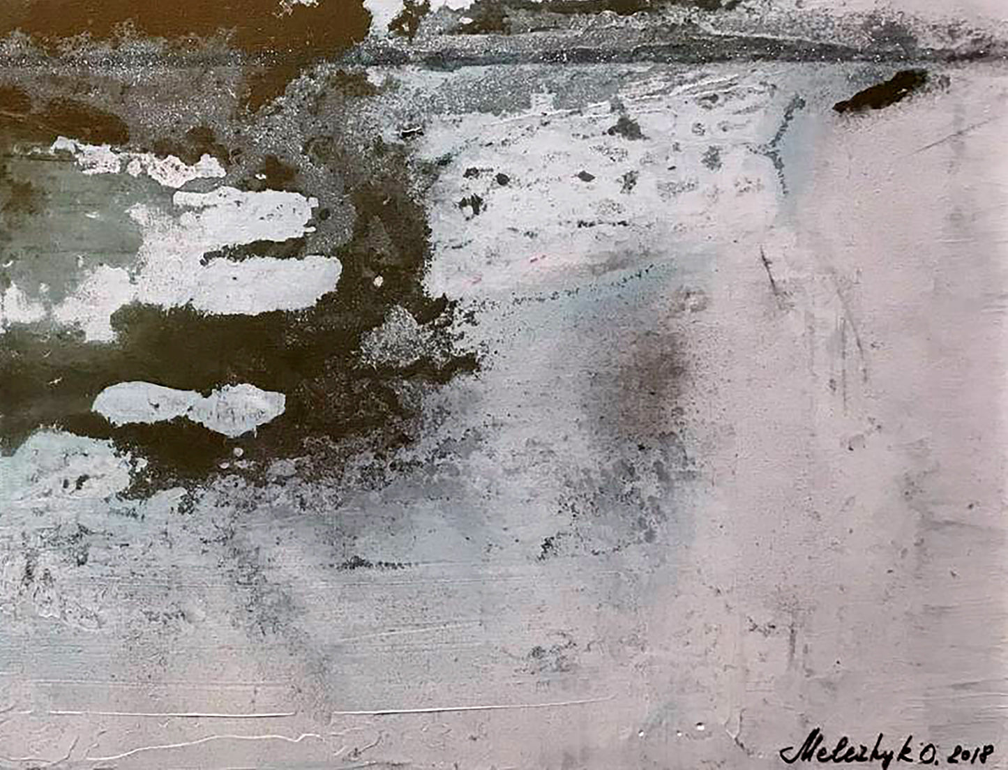 Abstract Acrylic Painting White Ocean by Melezhik Olga in gray tones