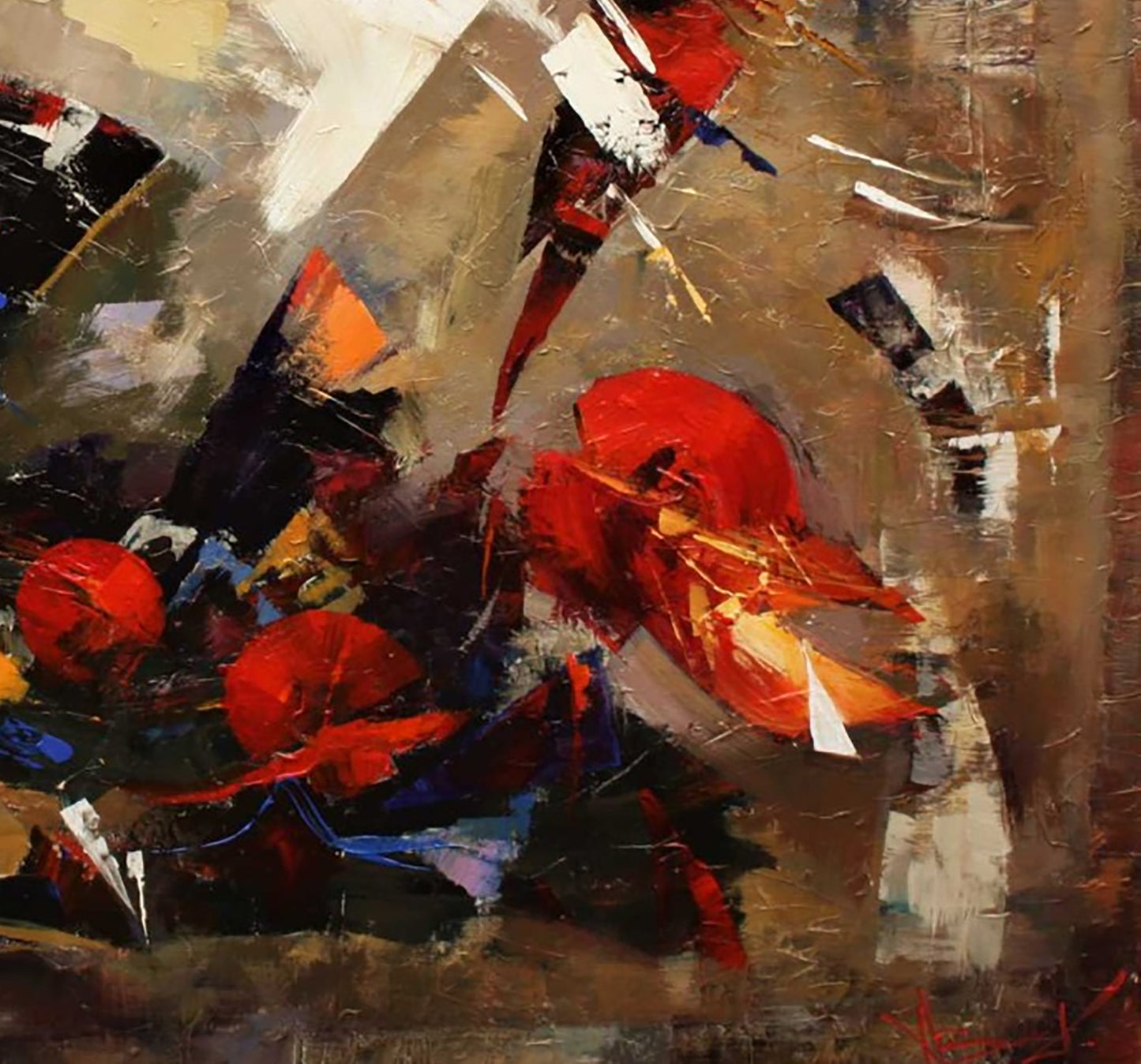 Oil painting Autumn sigh by Valentina Alekseevna Kozyar, abstract red orange black strokes