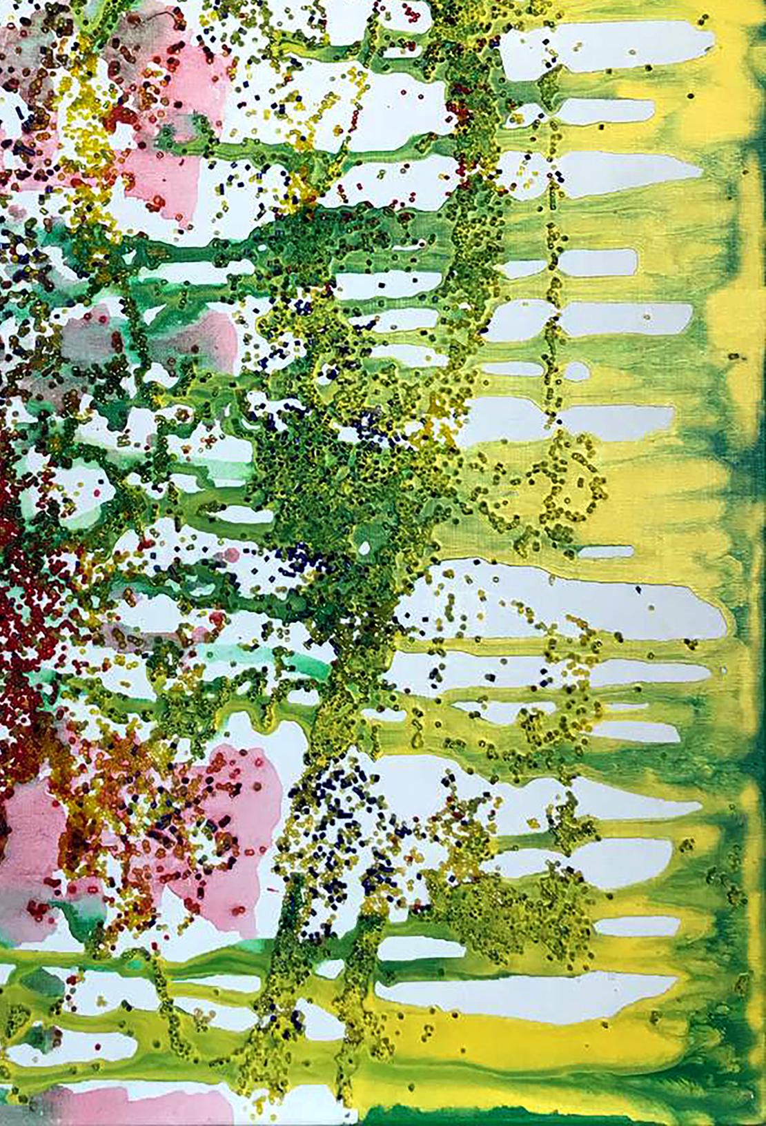 Acrylic painting Morning sun by Melezhik Olga in vibrant green yellow pink hues