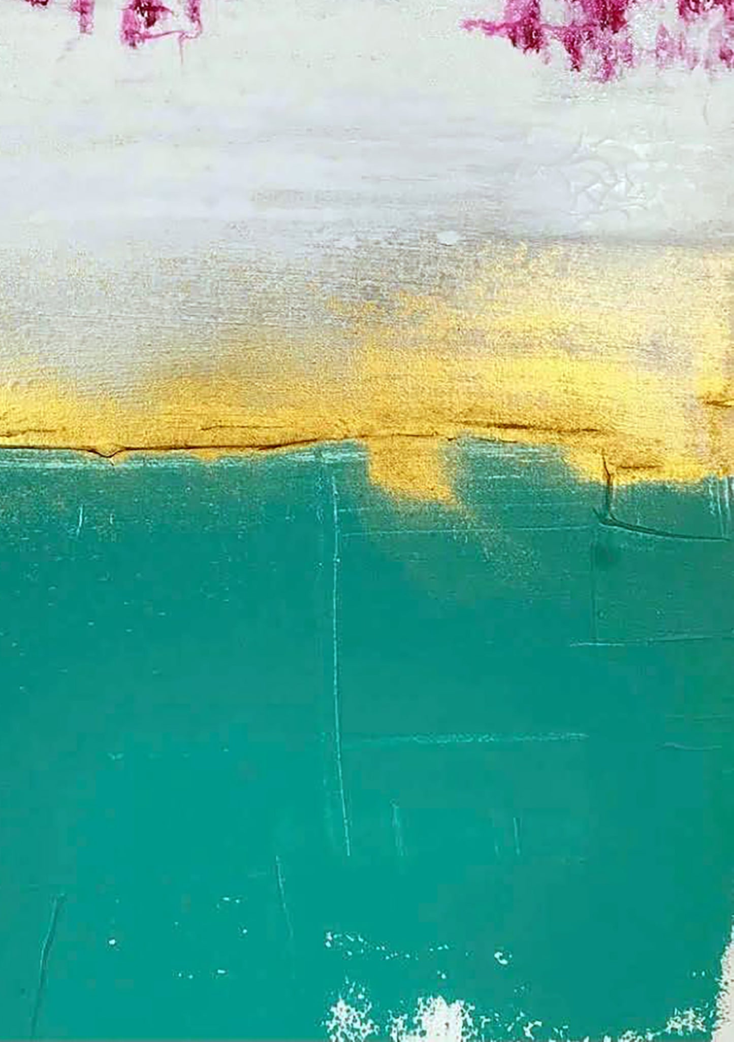 Abstract Bloom acrylic painting by Melezhik Olga: teal, yellow, white bands