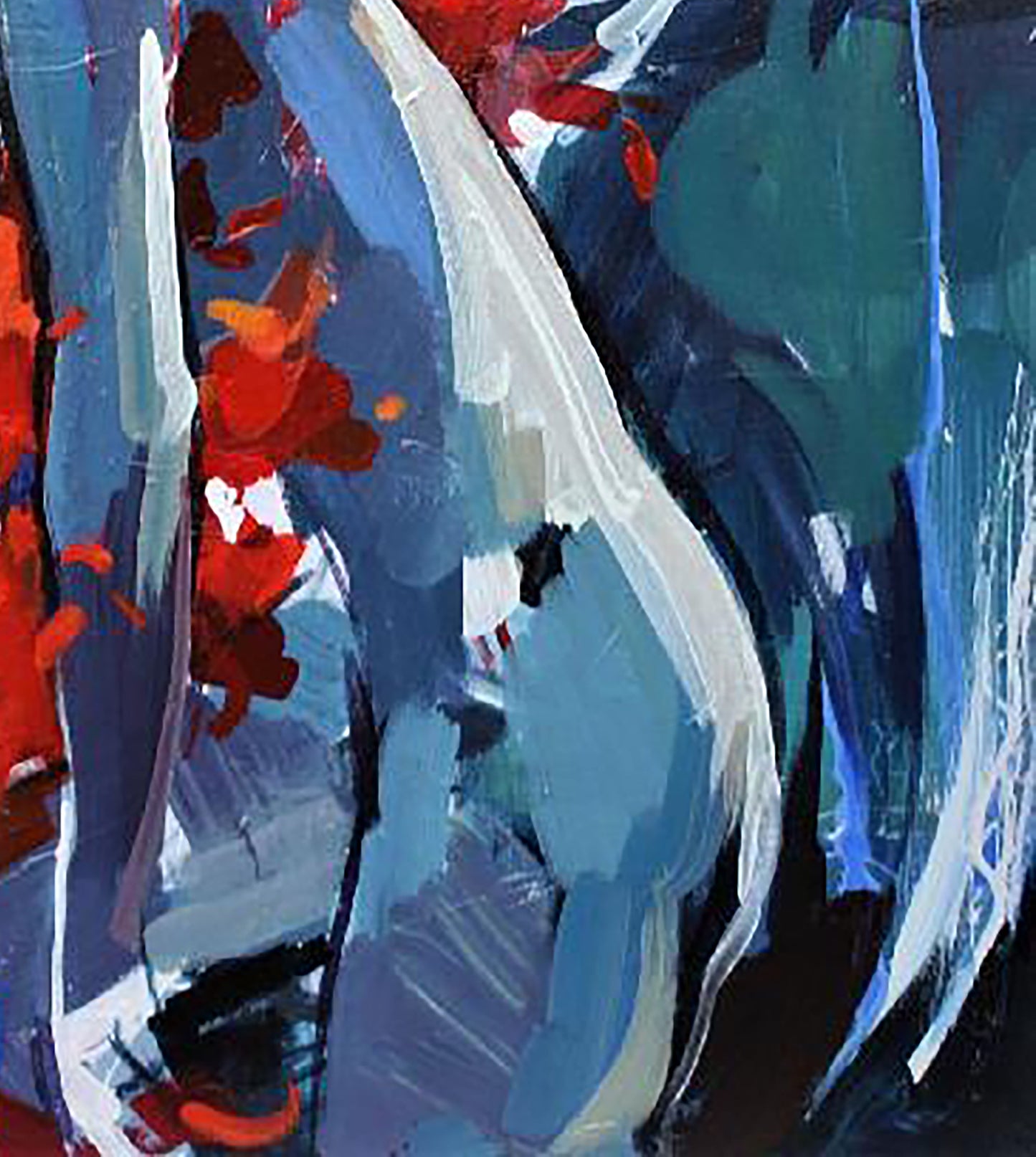 Oil painting Angel Kozyar Yuri: abstract bold blue, red, white brushstrokes
