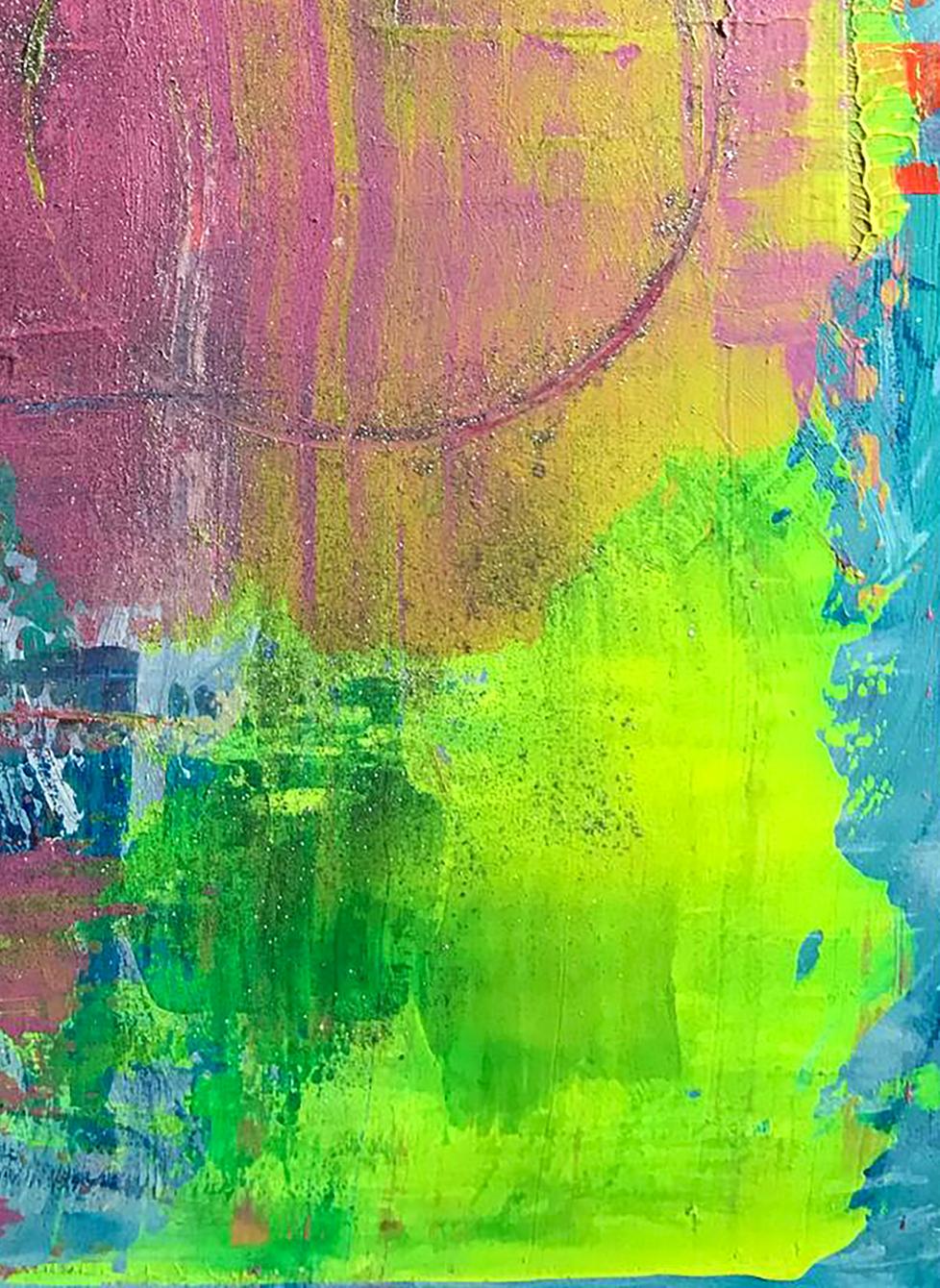 Vibrant New Moon acrylic painting by Melezhik Olga in pink, yellow, green, blue