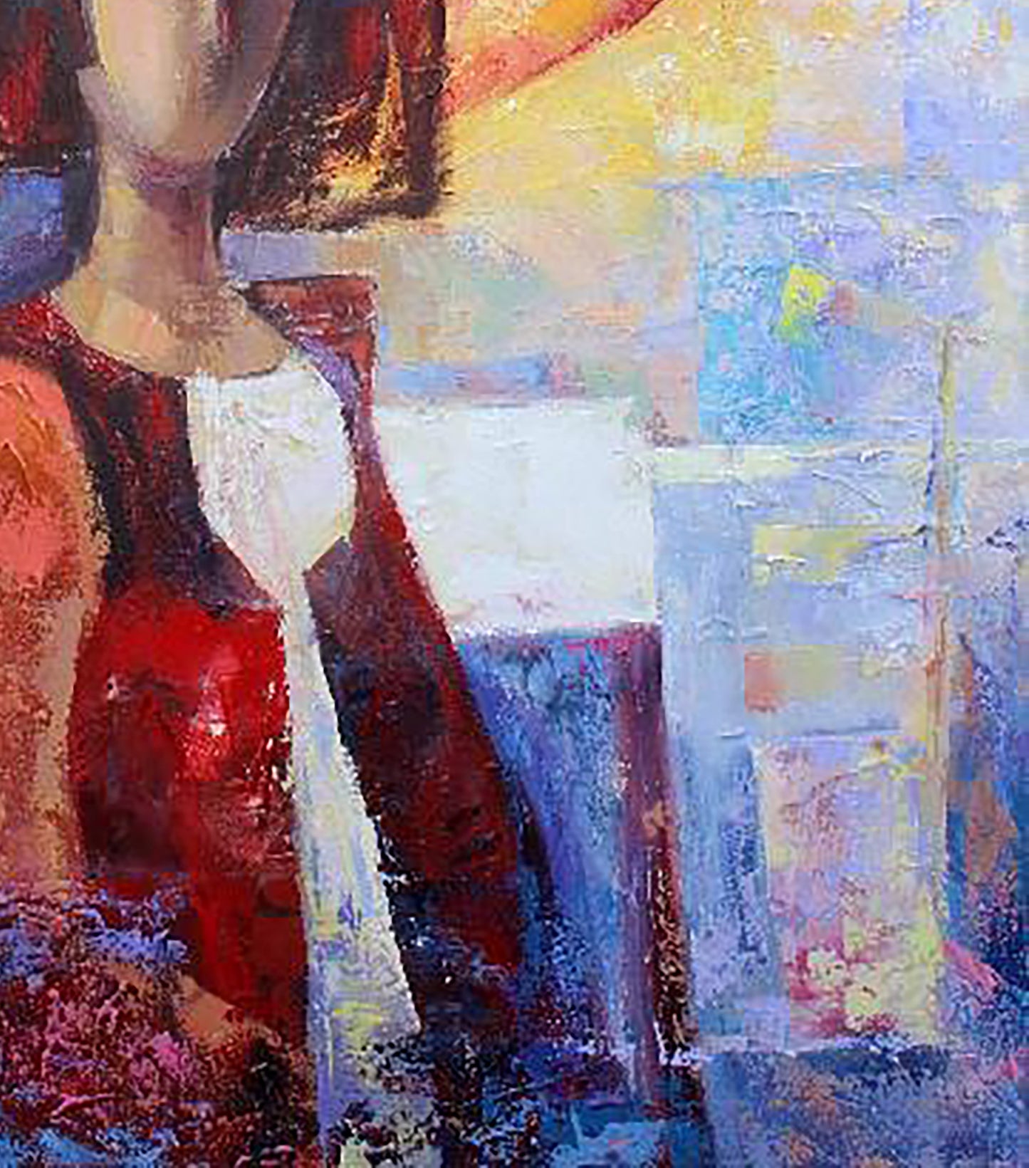 Oil painting Nightingales by Kirilenko Ivan with bold red blue white brushstrokes