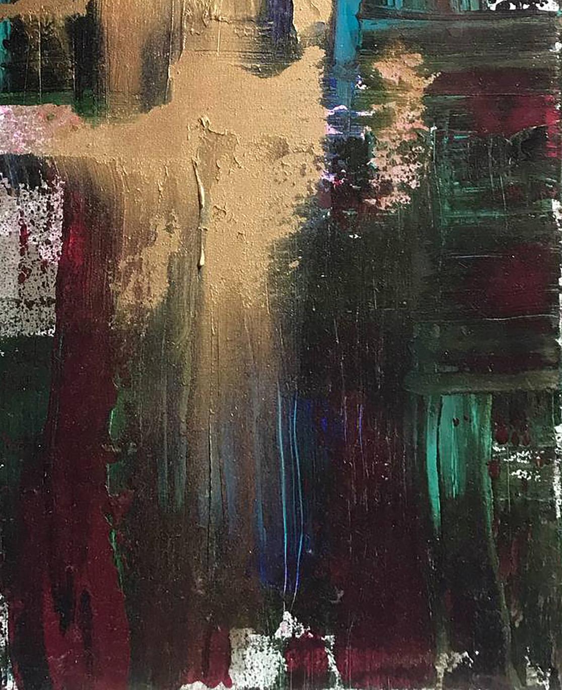 Abstract Confidence by Melezhik Olga: bold burgundy teal gold brushstrokes
