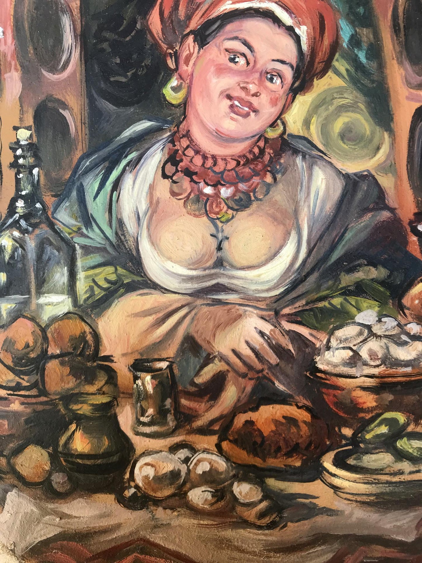 Vibrant oil painting Away by Alexander Arkadievich Litvinov of woman in traditional attire