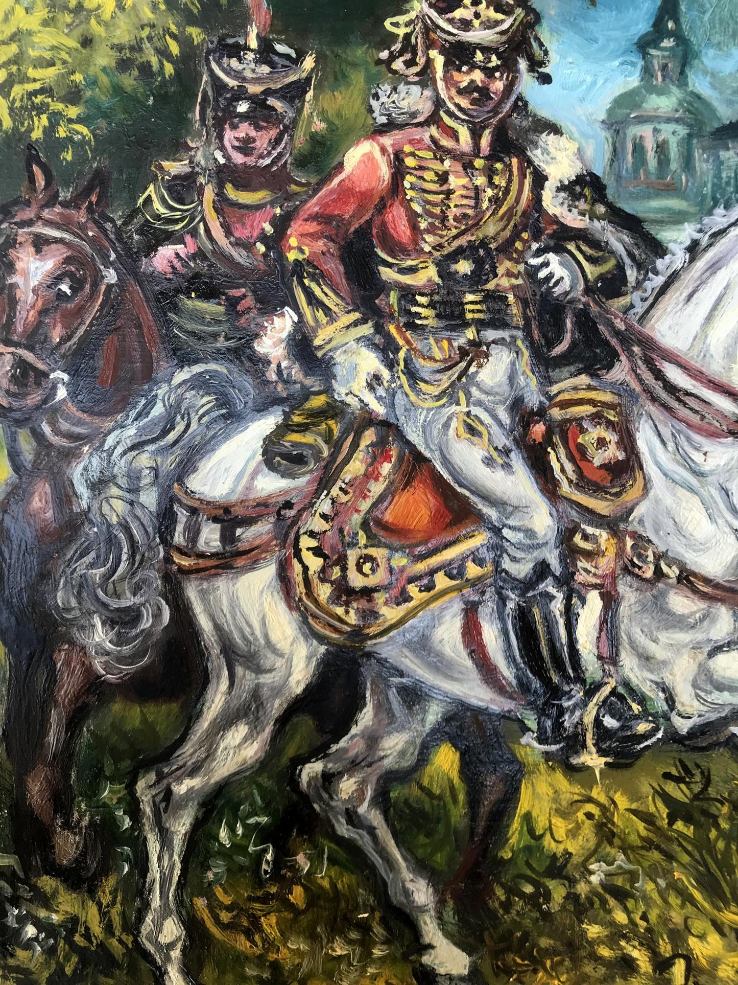 Oil painting portrait of two officers Alexander Arkadievich Litvinov on horseback
