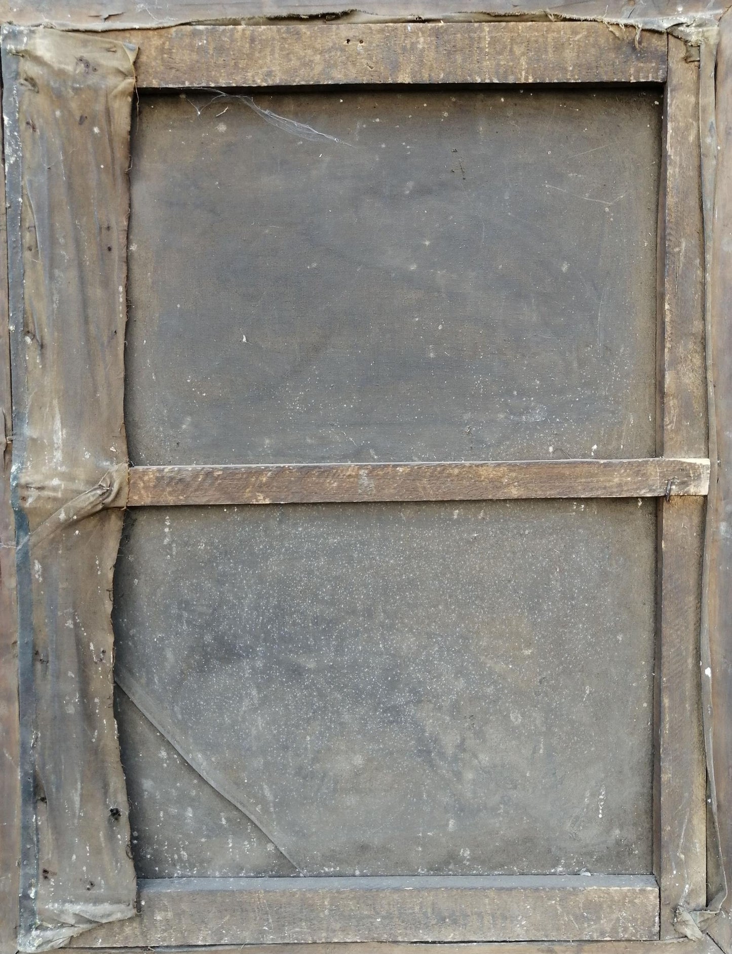 Back of Social realism oil painting Kotovsky on horseback in weathered wooden frame