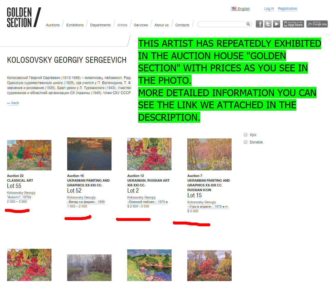 Golden Section auction page for Kolosovsky Georgiy Sergeevich Forest oil painting
