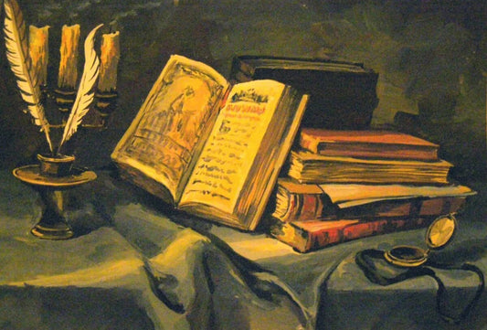 Open book with yellowed pages on vintage stack in literature art