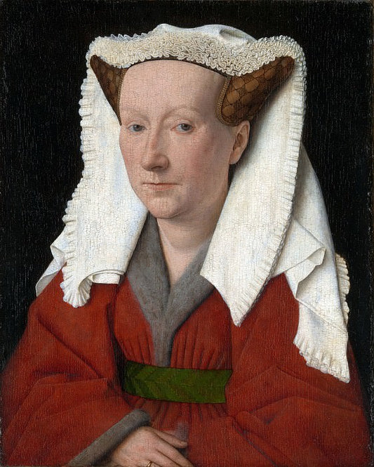 Woman in red gown from Massys The Ugly Duchess painting