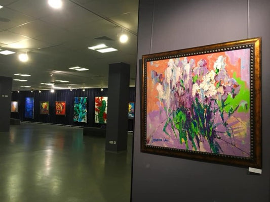 Vibrant Ivanyuk family Harmony exhibition floral painting in gold frame