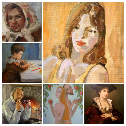 Six distinct oil portraits capturing humanitys essence in art