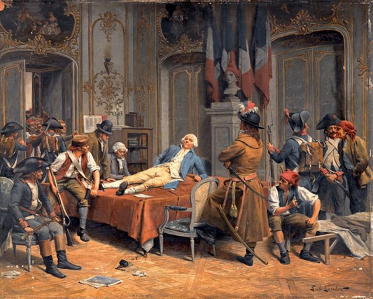 Classical oil painting of revolution in ornate French room