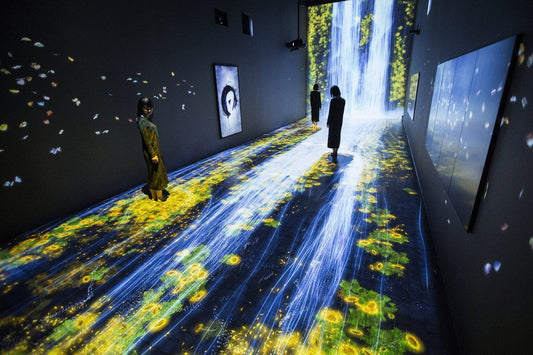 Interactive glowing sunflower field art installation engaging viewers