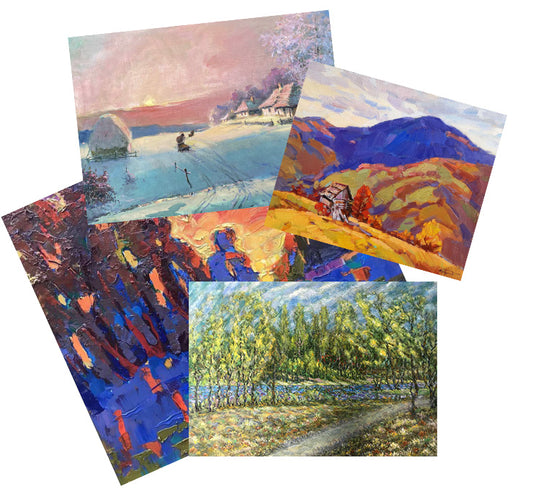 Four colorful impressionist landscape art prints in Captivating Landscapes article