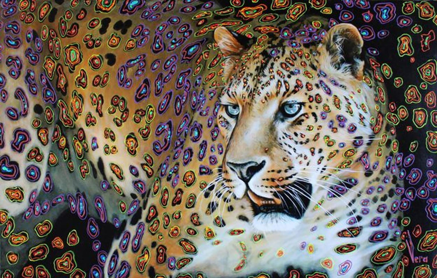 Vibrant psychedelic leopard portrait by Sergey and Vera Goncharenko