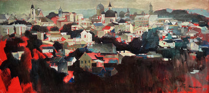 Vibrant oil painting panorama of Chernivtsi by Bohdan Makarenko