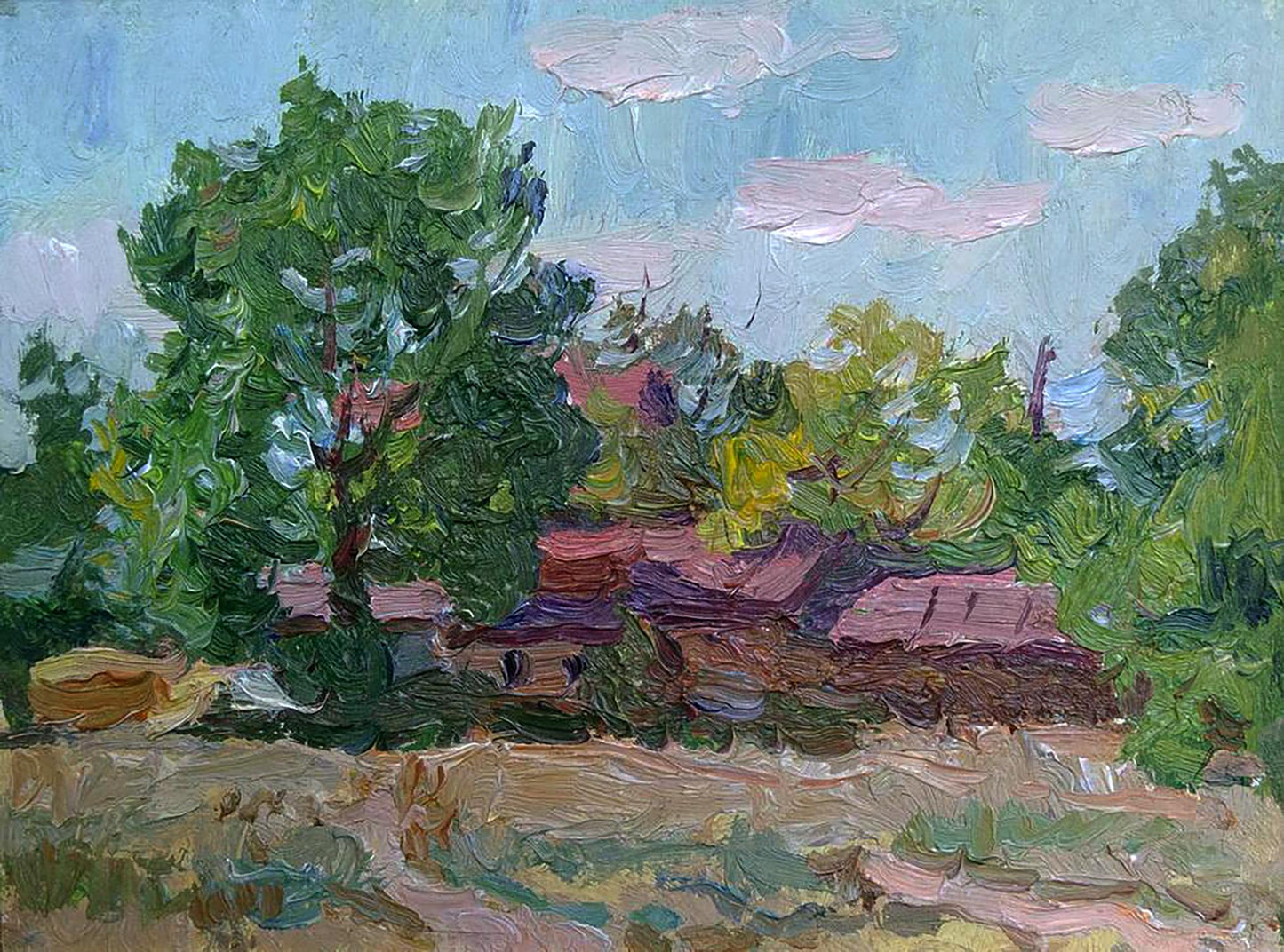 Vibrant impressionist oil painting of rural life by Yury Konovalov